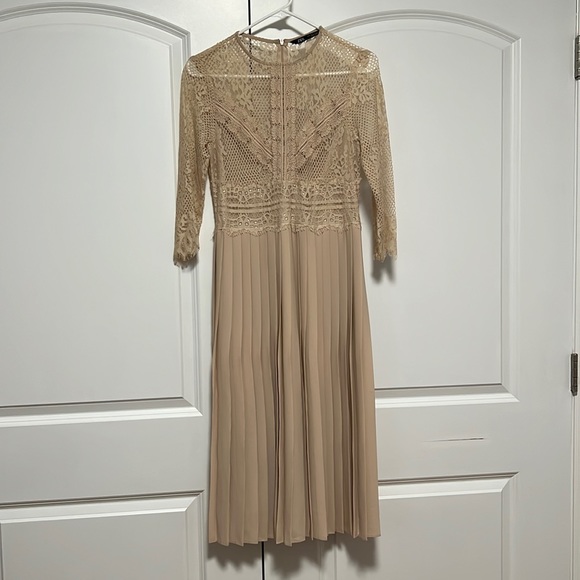 Zara | Dresses | Zara Lace Pleated Beige Dress | Poshmark Zara | Dresses | Zara Lace Pleated Beige Dress | Poshmark